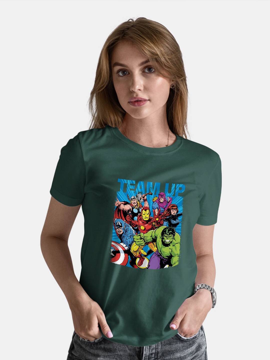

macmerise Avengers Printed Cotton Bio Finish T-shirt, Green