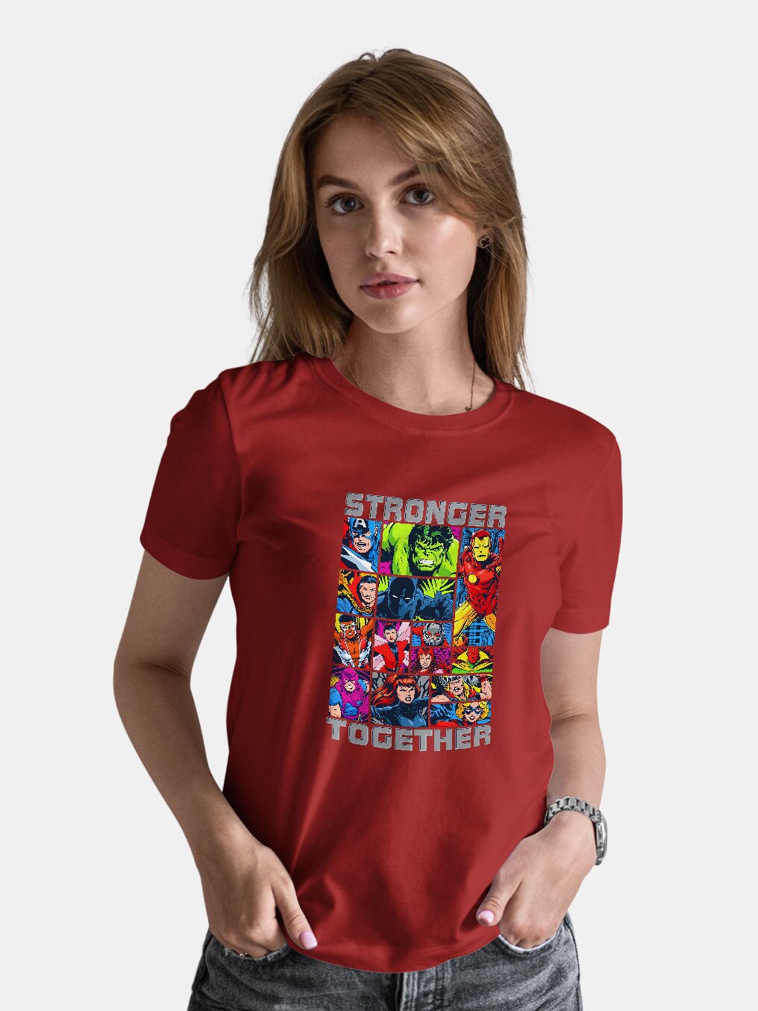 macmerise Avengers Graphic Printed Bio Finish Cotton T-shirt, Red