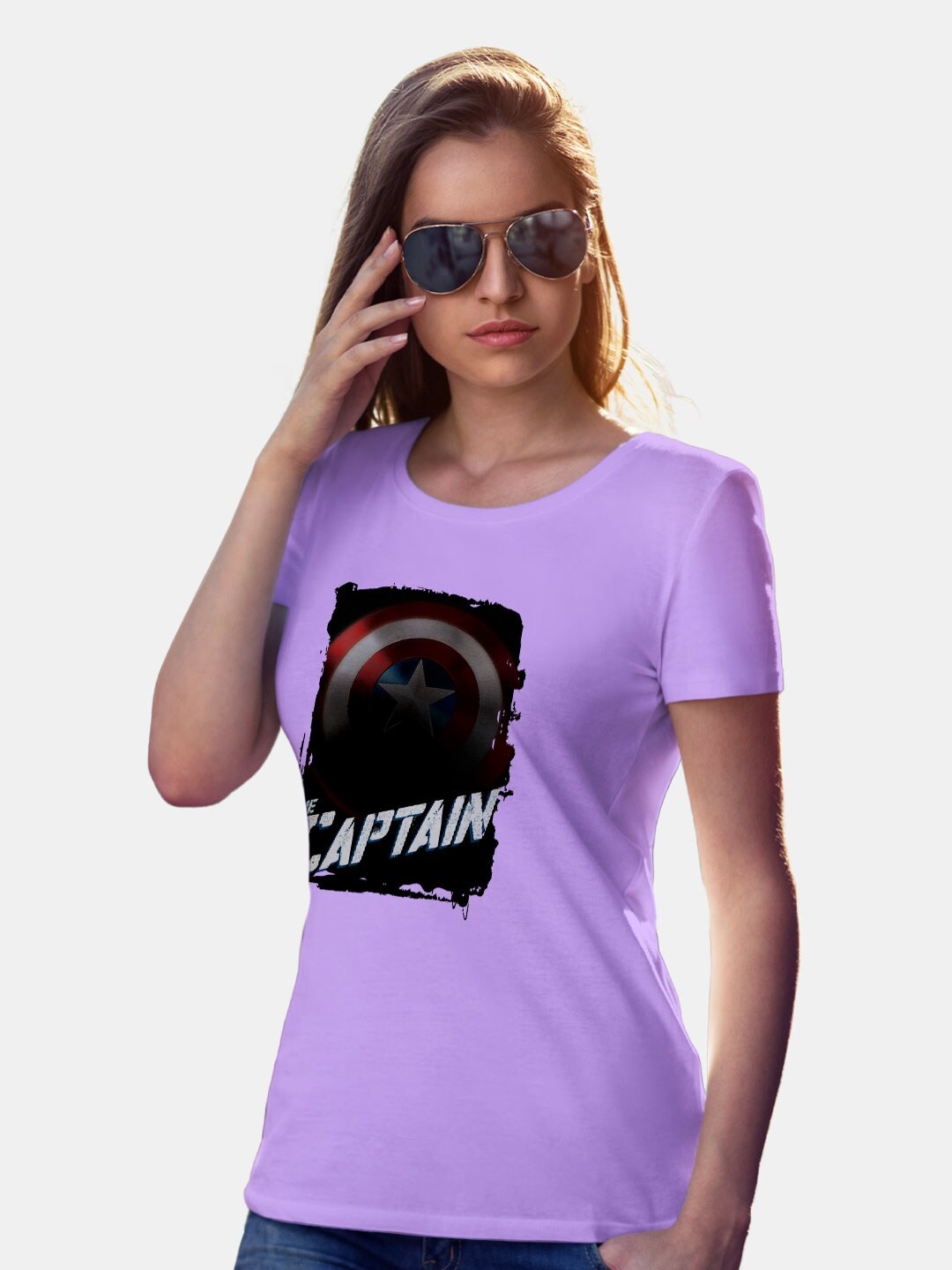 

macmerise Captain America Printed Short Sleeves Bio Finish Cotton T-shirt, Violet