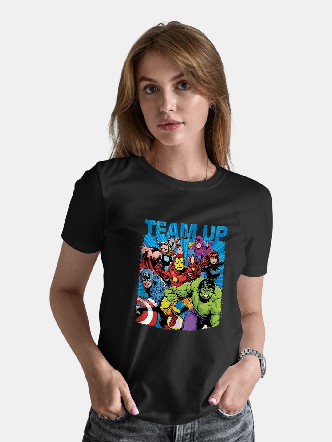 

macmerise Avengers Printed Cotton Bio Finish T-shirt, Black