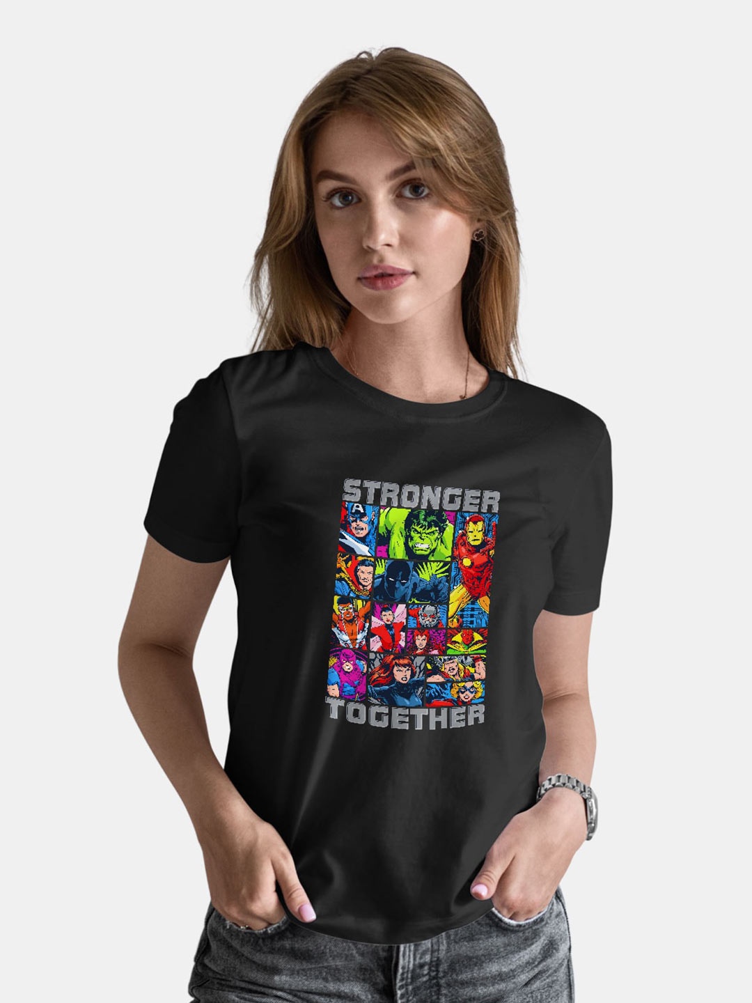 

macmerise Marvel Comic Printed Short Sleeves Bio Finish Cotton T-shirt, Black