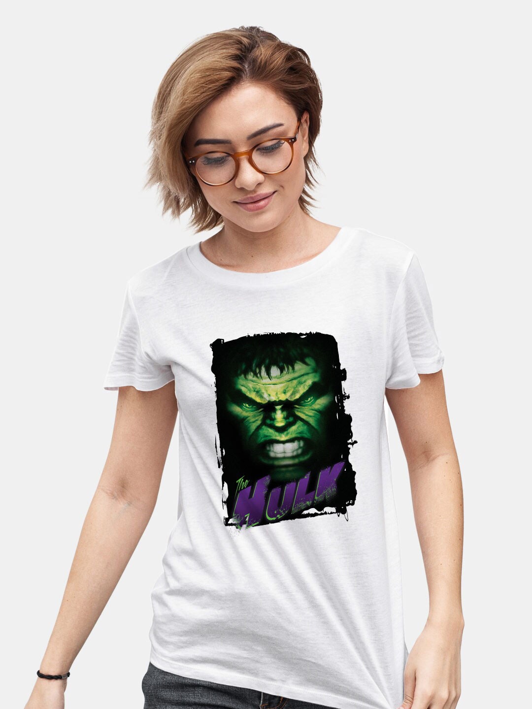 

macmerise Hulk Graphic Printed Round Neck Short Sleeves Bio Finish Cotton T-shirt, White