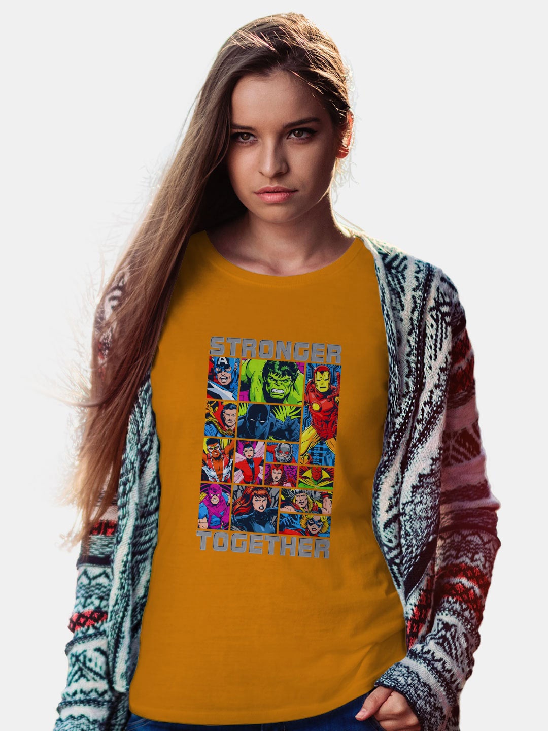 

macmerise Bio Finish Avengers Graphic Printed Round Neck Cotton T-shirt, Mustard