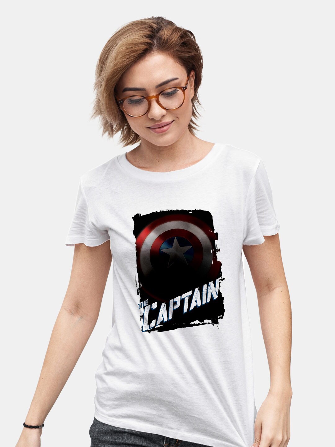 

macmerise Captain America Printed Cotton Bio Finish T-shirt, White