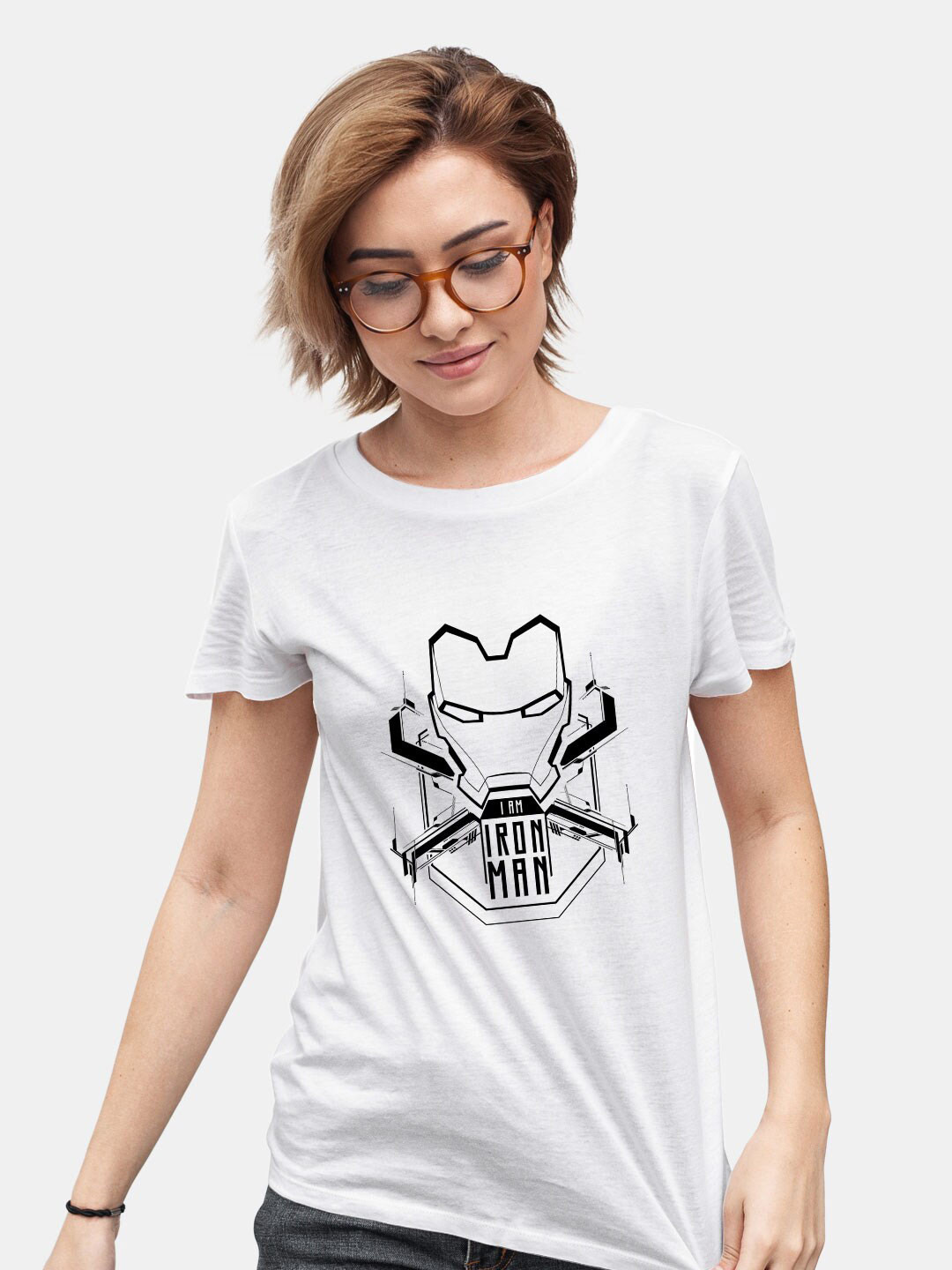 

macmerise Iron Man Tech Badge Printed Bio Finish Pure Cotton T-shirt, White