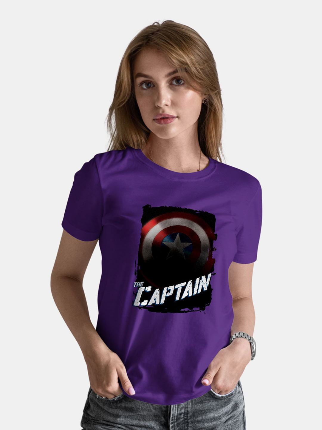 

macmerise Captain America Printed Cotton Bio Finish T-shirt, Purple