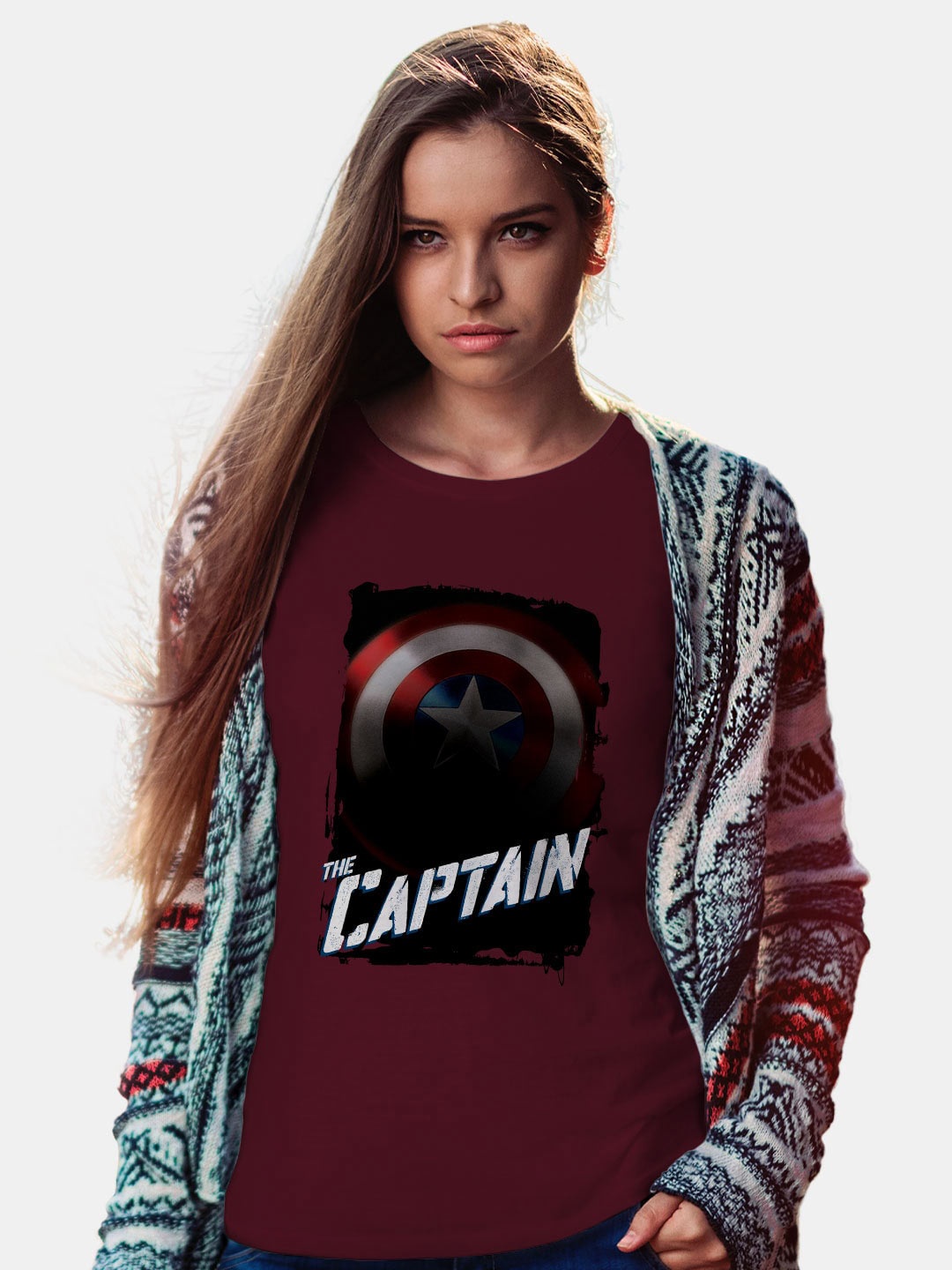 

macmerise Captain America Printed Round Neck Bio Finish Cotton T-shirt, Maroon