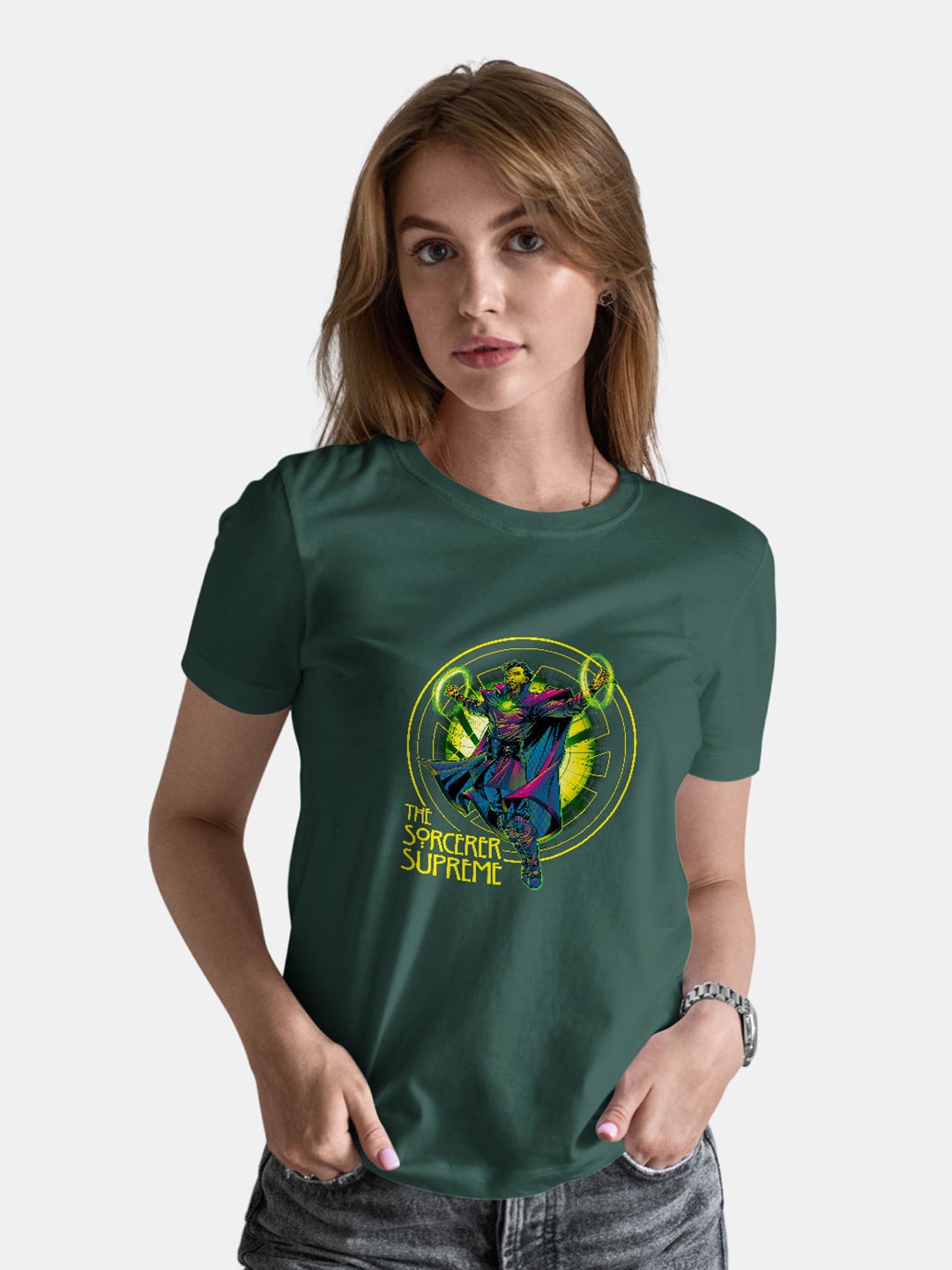 

macmerise Doctor Stranger Printed Bio Finish Cotton Loose T-Shirt, Olive