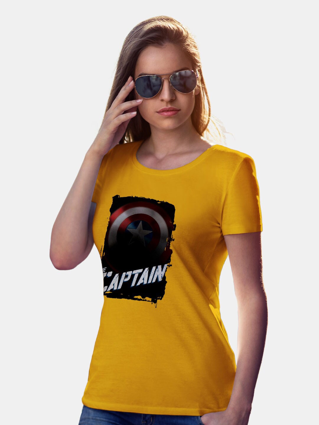 

macmerise Captain America Printed Short Sleeves Bio Finish Cotton T-shirt, Yellow