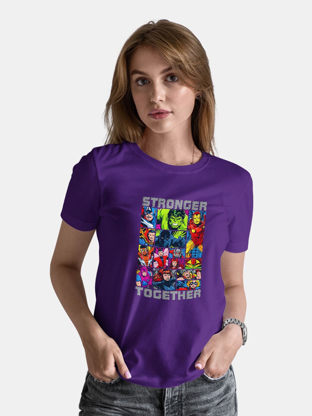

macmerise Marvel Printed Bio Finish Cotton Loose T-Shirt, Purple