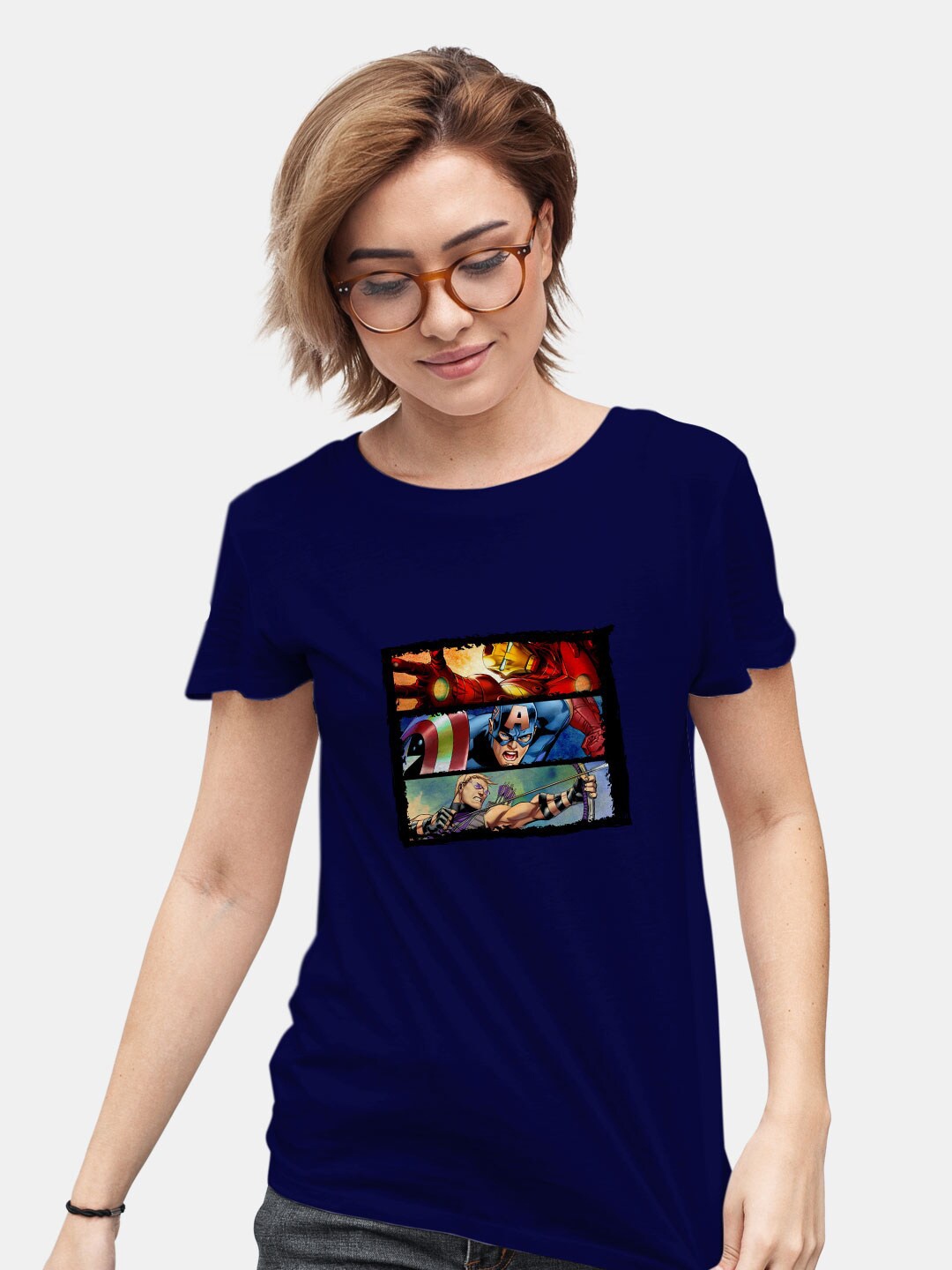 

macmerise Bio Finish Avengers Graphic Printed Round Neck Cotton T-shirt, Navy blue