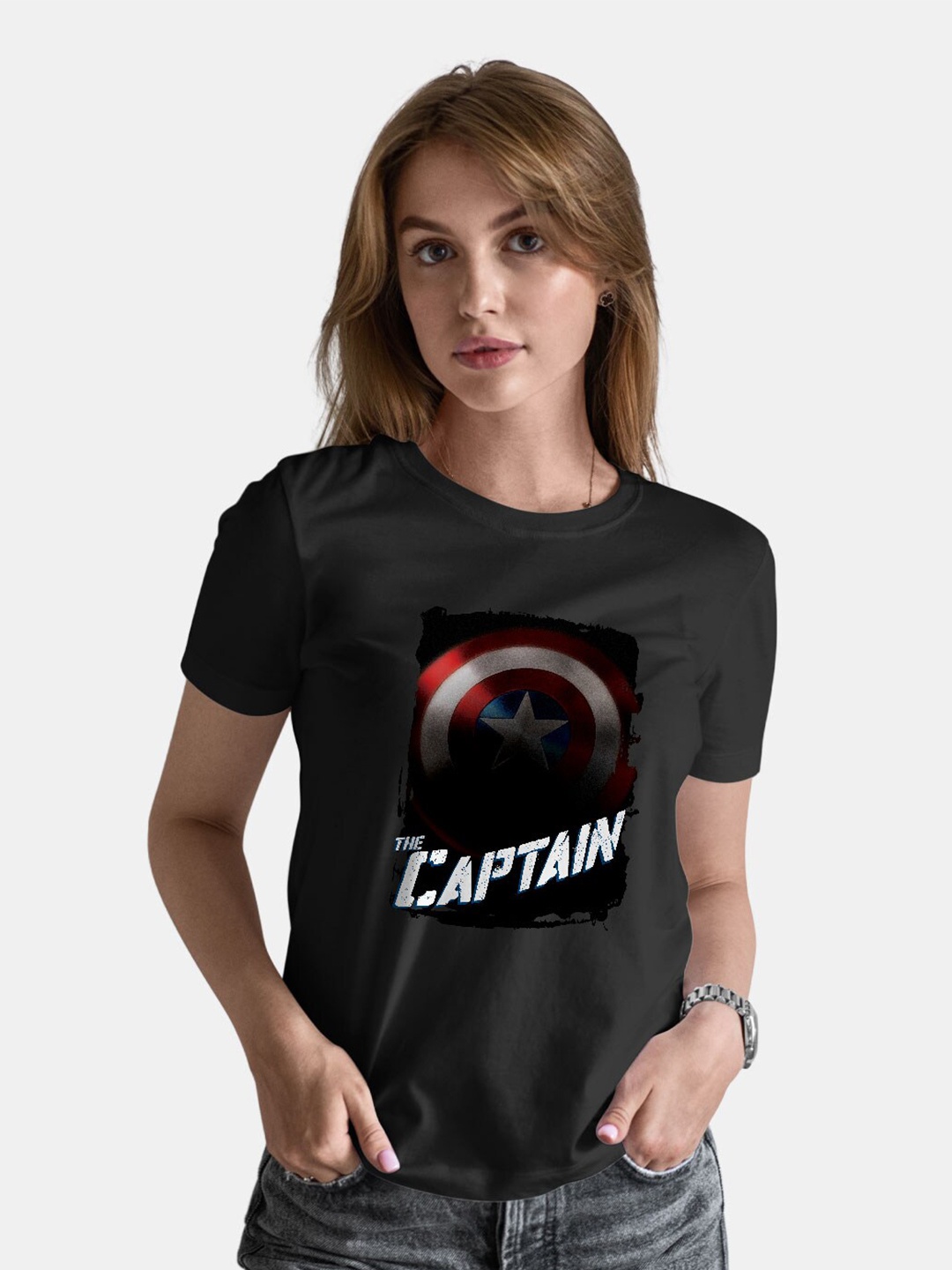 

macmerise Captain America Graphic Printed Bio Finish Cotton T-shirt, Black