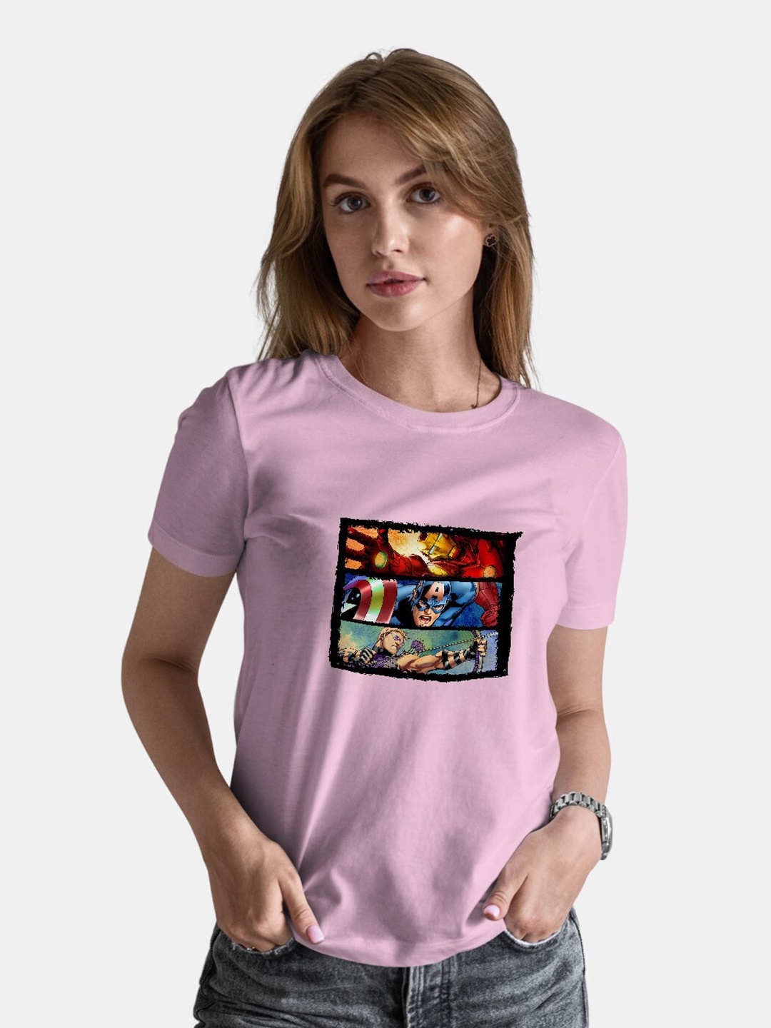 macmerise Avenger Graphic Printed Round Neck Short Sleeves Bio Finish Cotton T-shirt, Pink