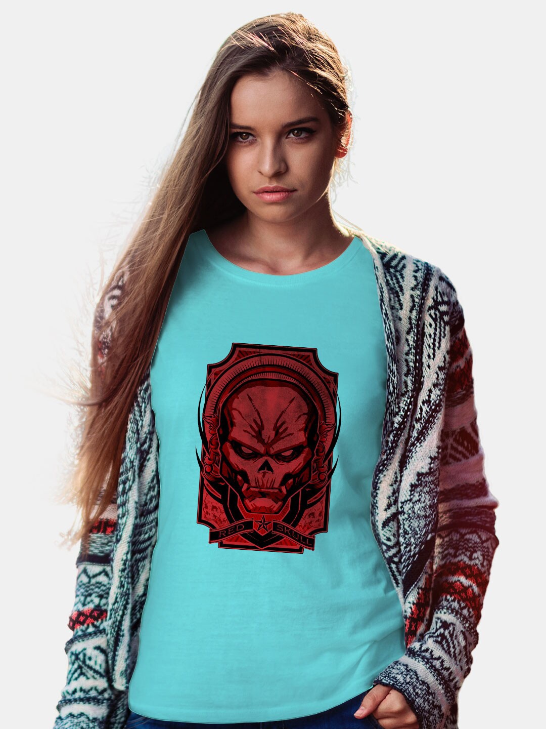 

macmerise Red Skull Printed Short Sleeves Bio Finish Cotton T-shirt, Sea green