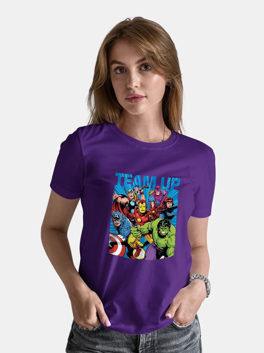 

macmerise Marvel Printed Bio Finish Cotton T-shirt, Purple