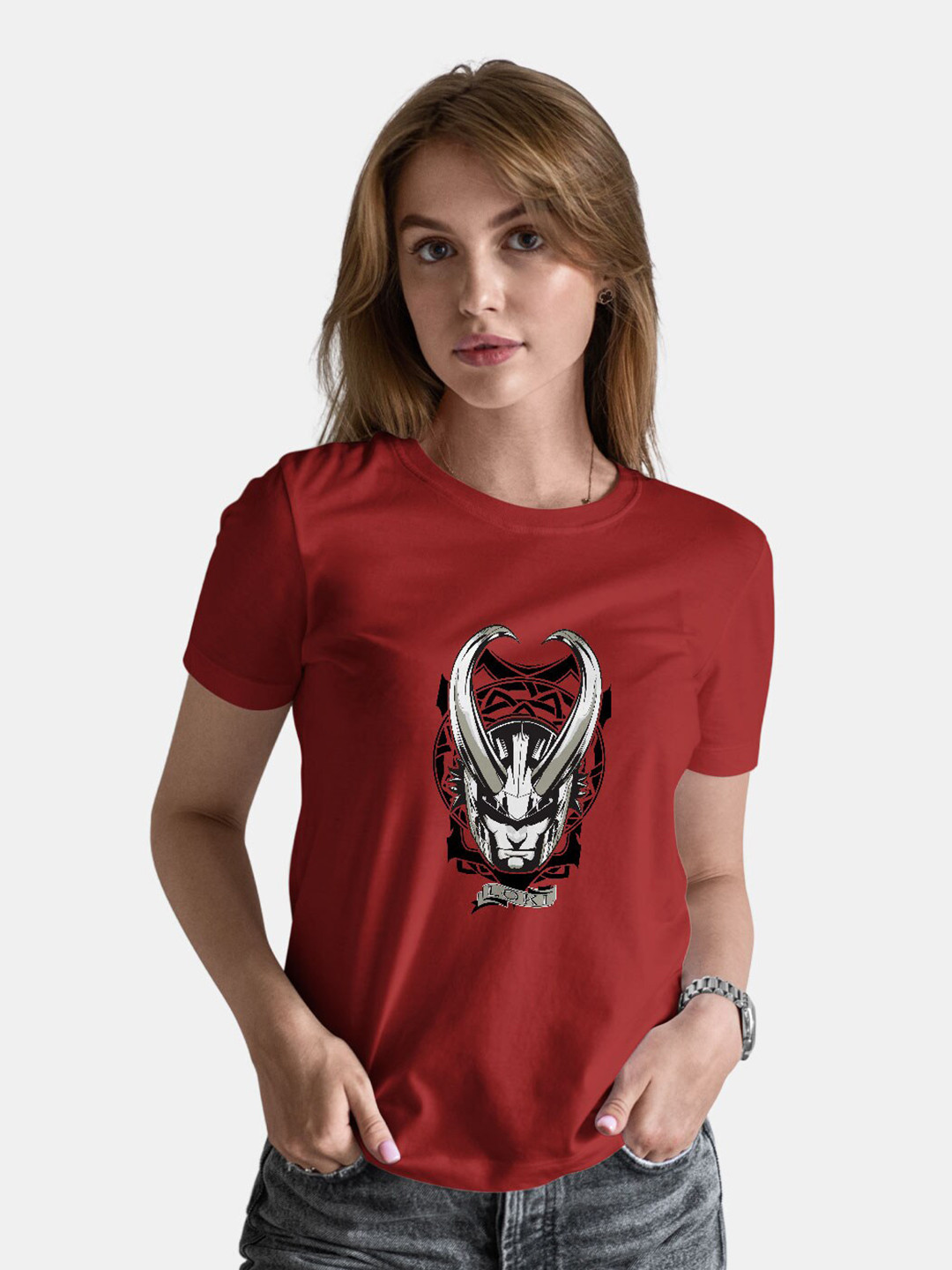 

macmerise Loki Printed Bio Finish Cotton Loose T-Shirt, Red