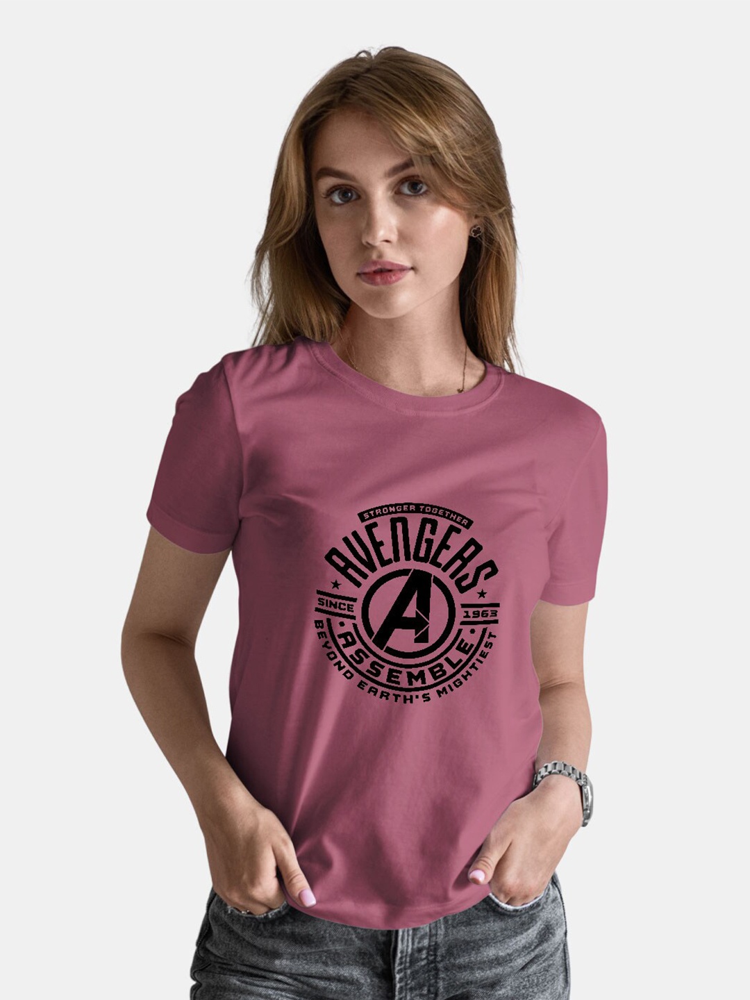 

macmerise Bio Finish Avengers Typography Printed Round Neck Cotton T-shirt, Magenta