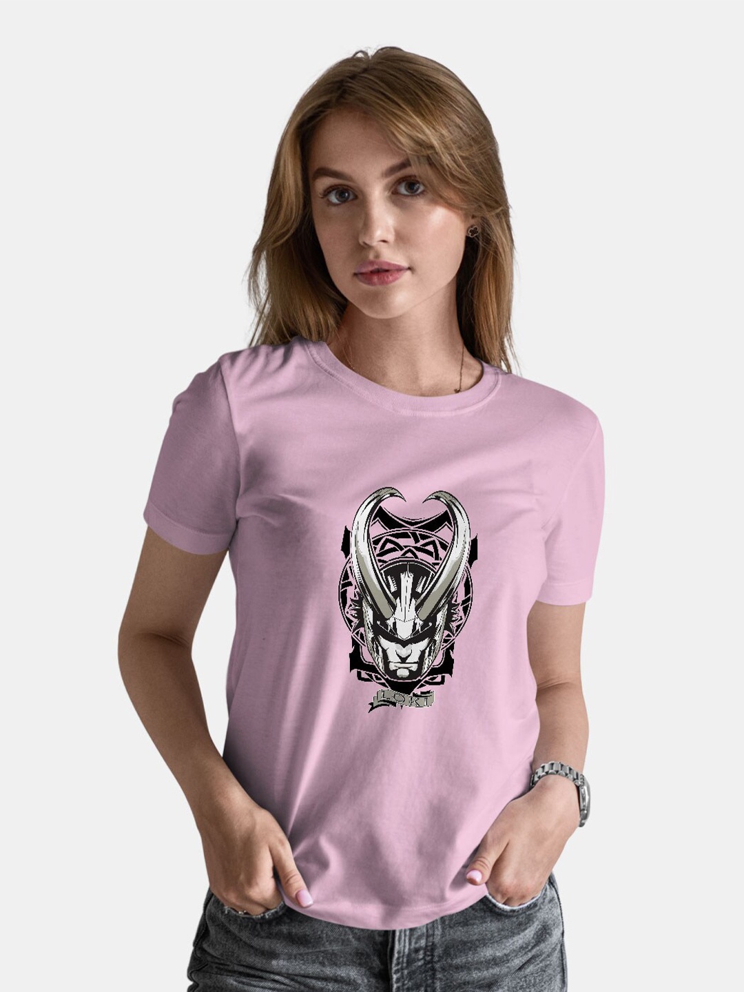 macmerise Mischievous Asgardian Printed Cotton Bio Finish T-shirt, Pink