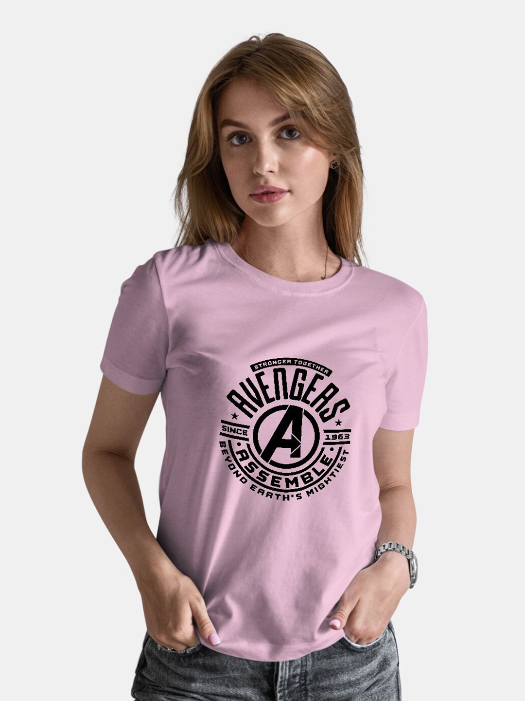 

macmerise Typography Printed Round Neck Short Sleeves Cotton T-shirt, Pink
