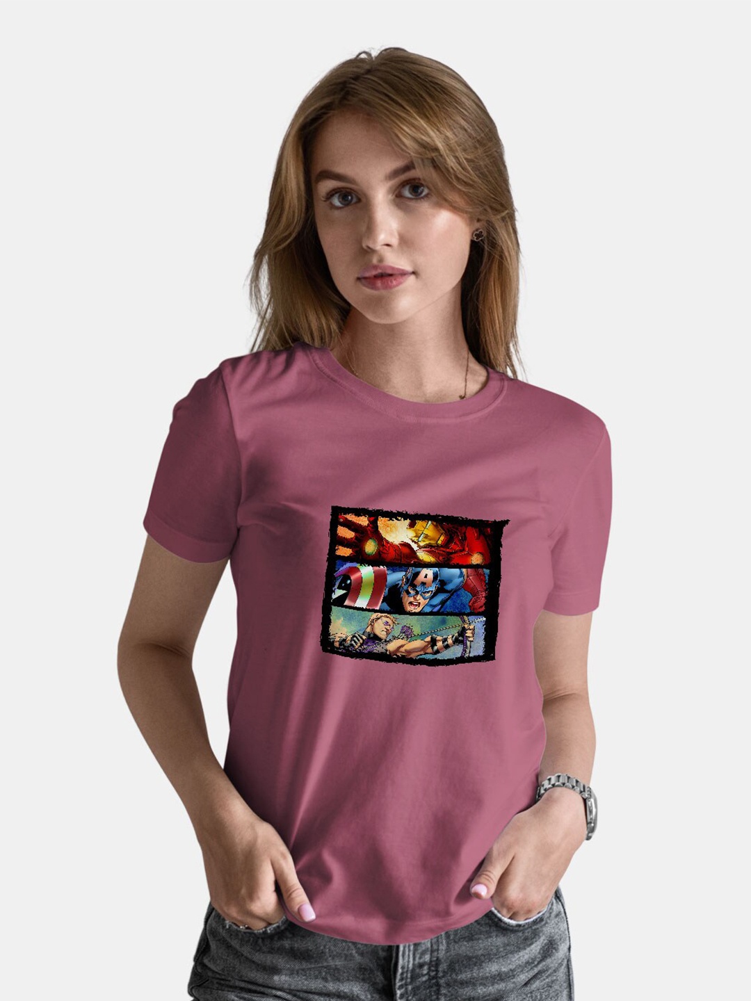 

macmerise Avengers Graphic Printed Bio Finish Cotton T-shirt, Mauve
