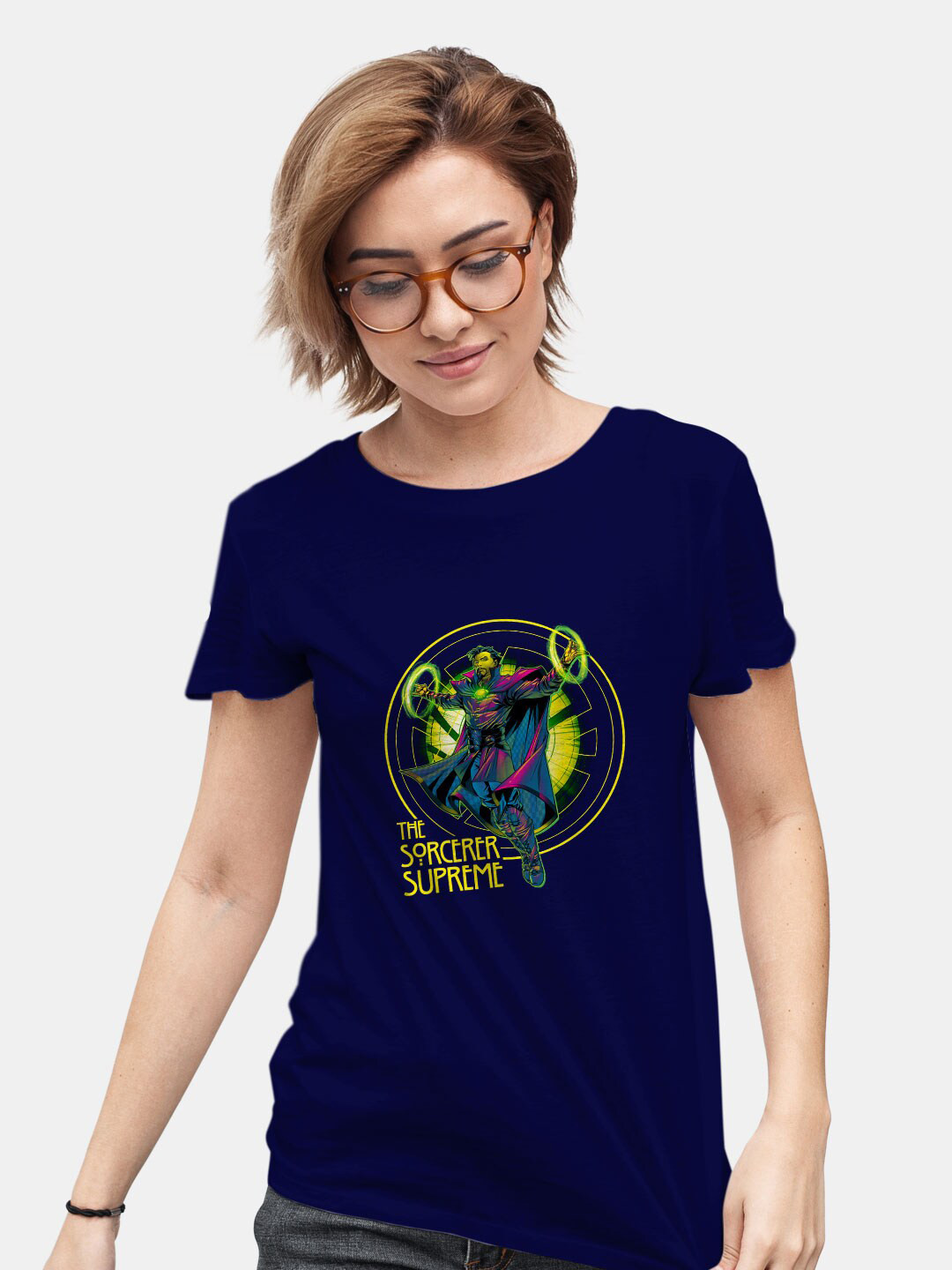 

macmerise Doctor Strange and Marvel Printed Bio Finish Cotton T-shirt, Navy blue