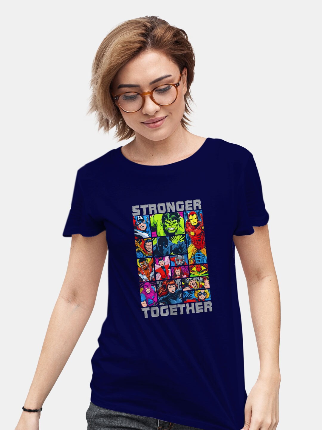 

macmerise Marvel Printed Cotton Bio Finish T-shirt, Navy blue