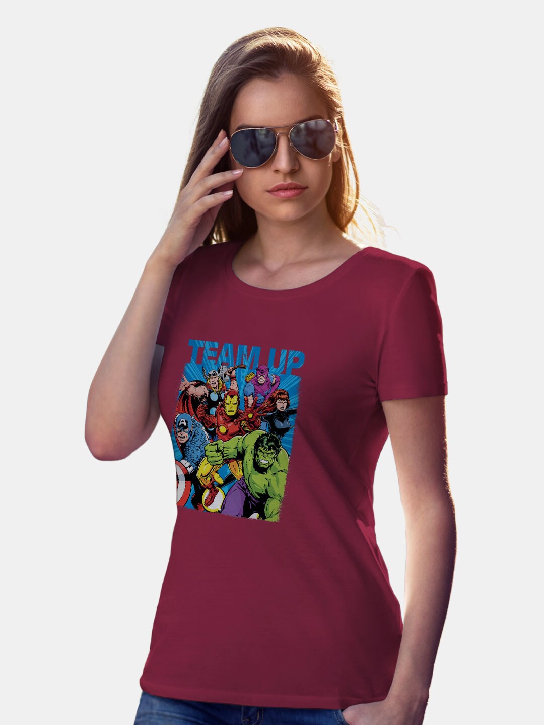macmerise Red Superhero Short Sleeves Bio Finish Cotton T-shirt, Maroon