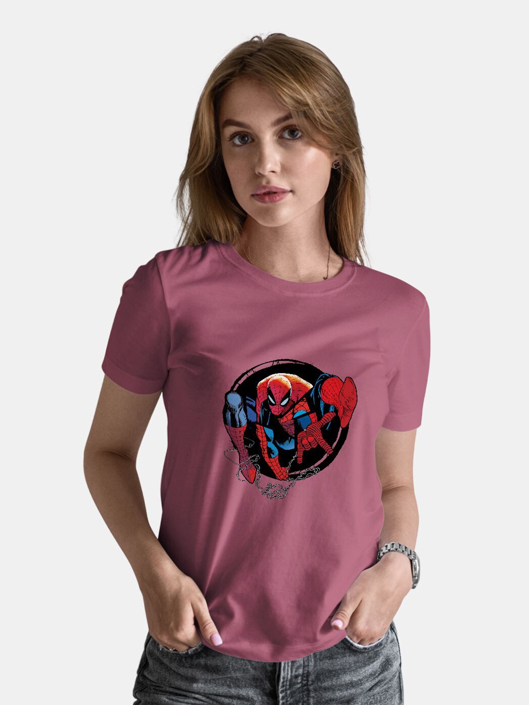 

macmerise Spiderman Printed Bio Finish T-shirt, Magenta