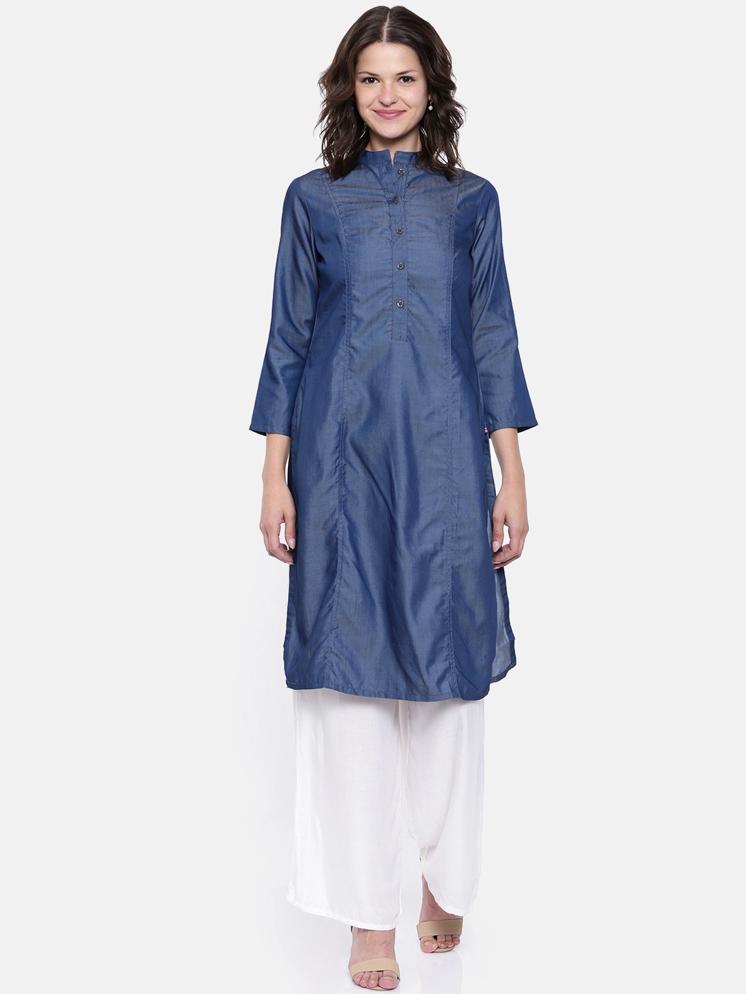 

Biba Women Navy Solid Straight Kurta, Navy blue