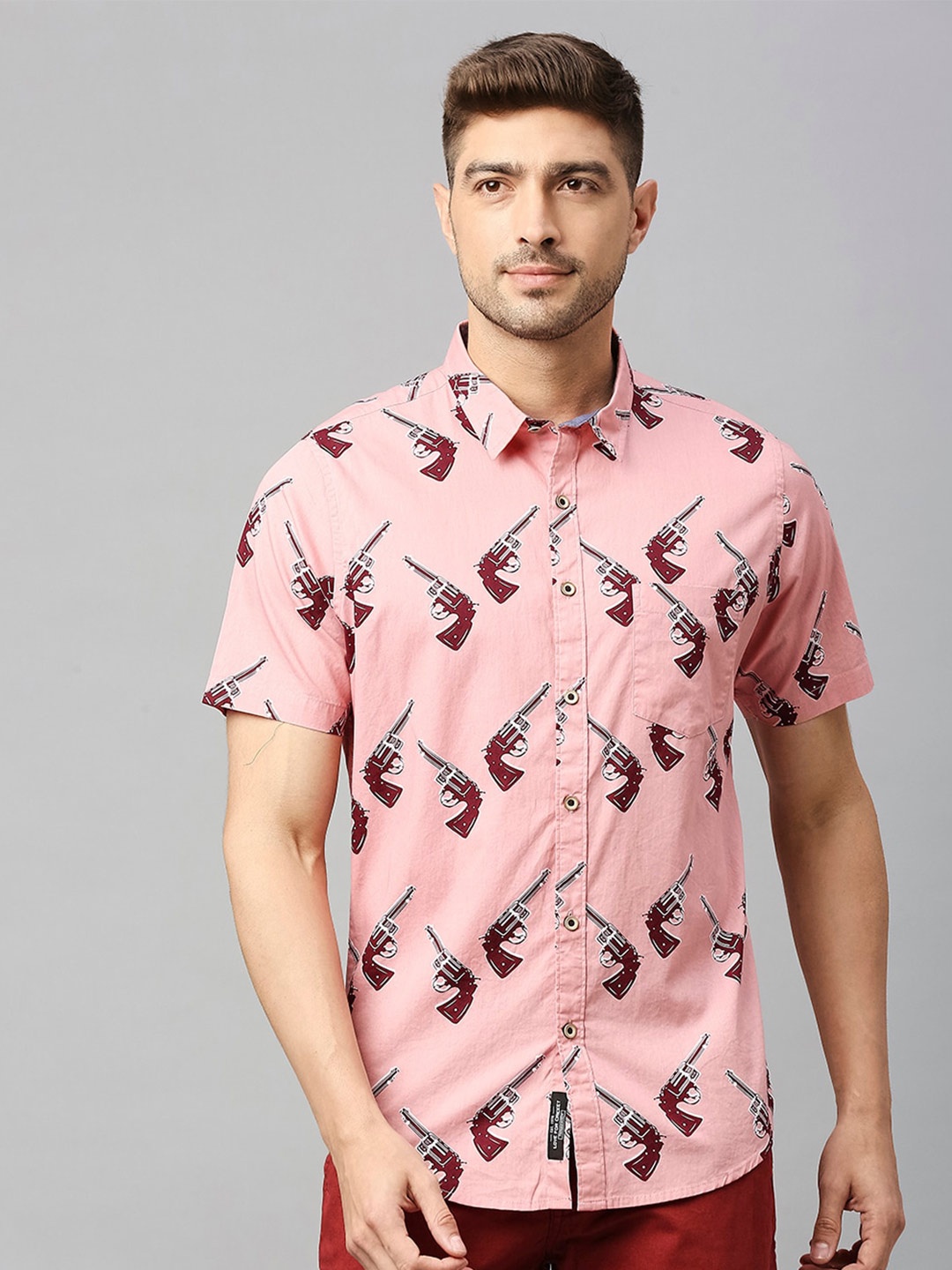 

Thomas Scott Classic Slim Fit Conversational Printed Pure Cotton Casual Shirt, Pink