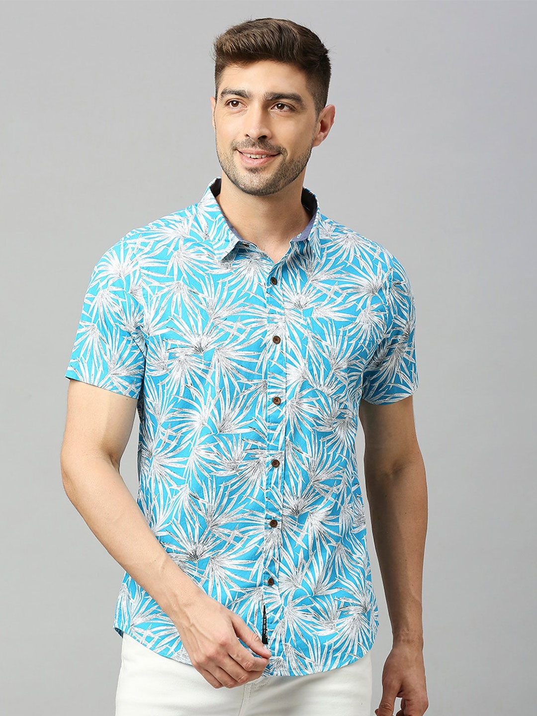 

Thomas Scott Floral Printed Slim Fit Cotton Casual Shirt, Blue