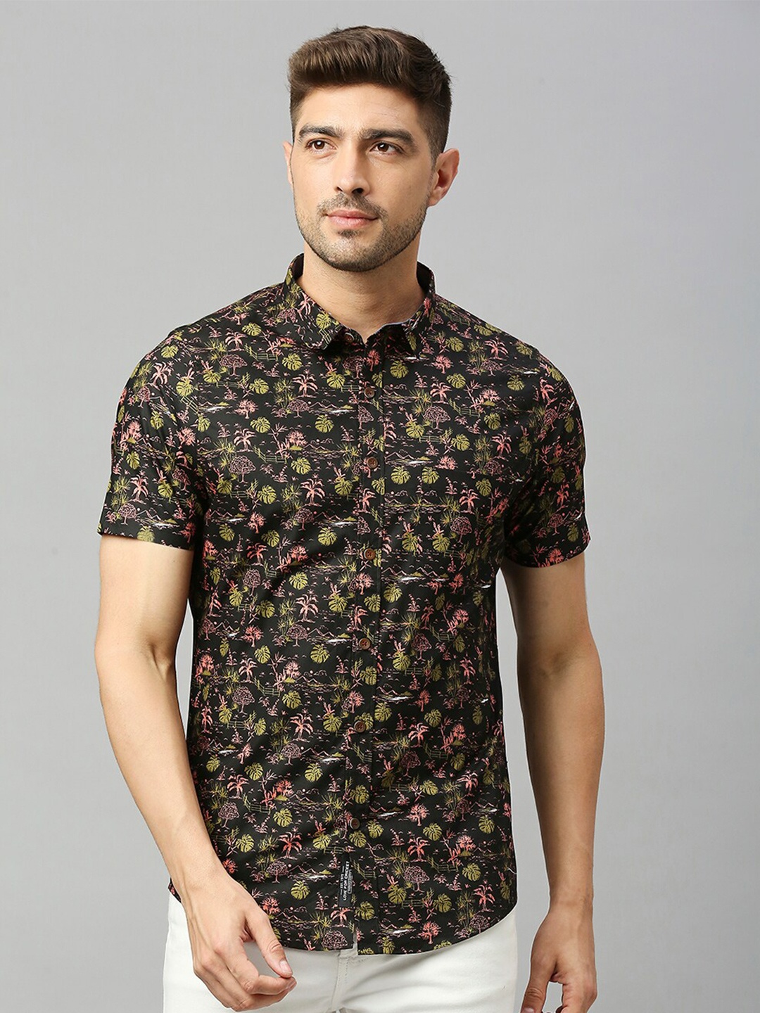 Thomas Scott Classic Slim Fit Floral Opaque Printed Casual Shirt, Black