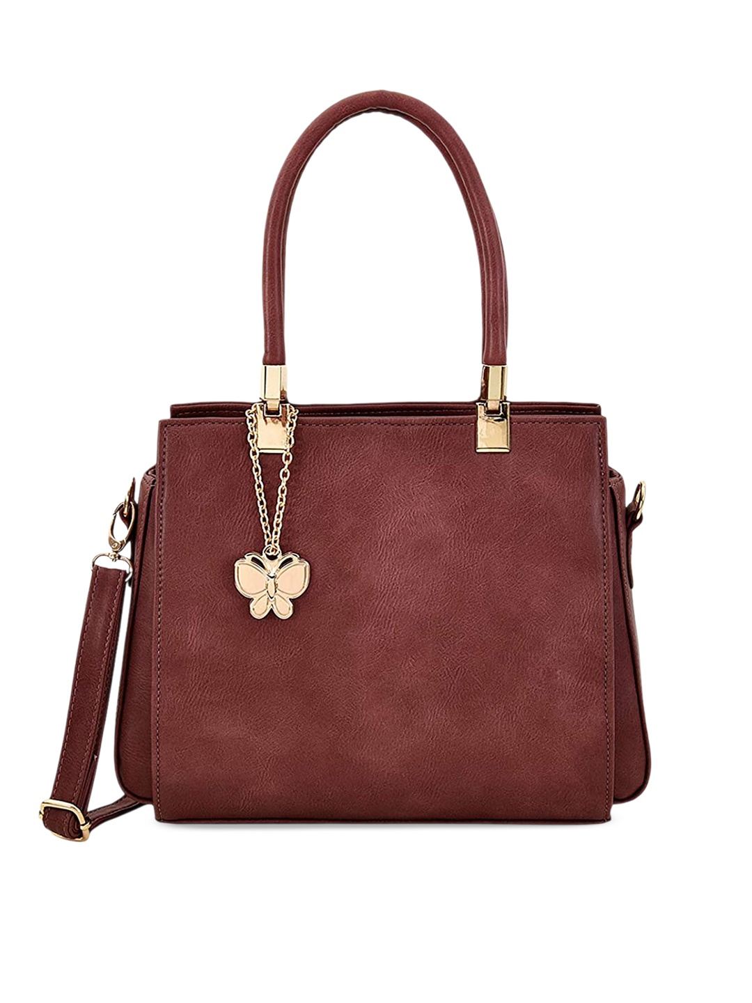 

Butterflies Textured Structured Shoulder Bag, Maroon