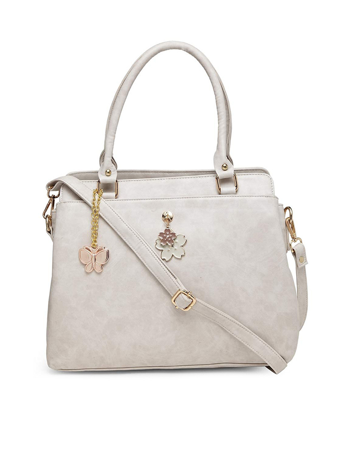 

Butterflies Textured Structured Handheld Bag, Cream