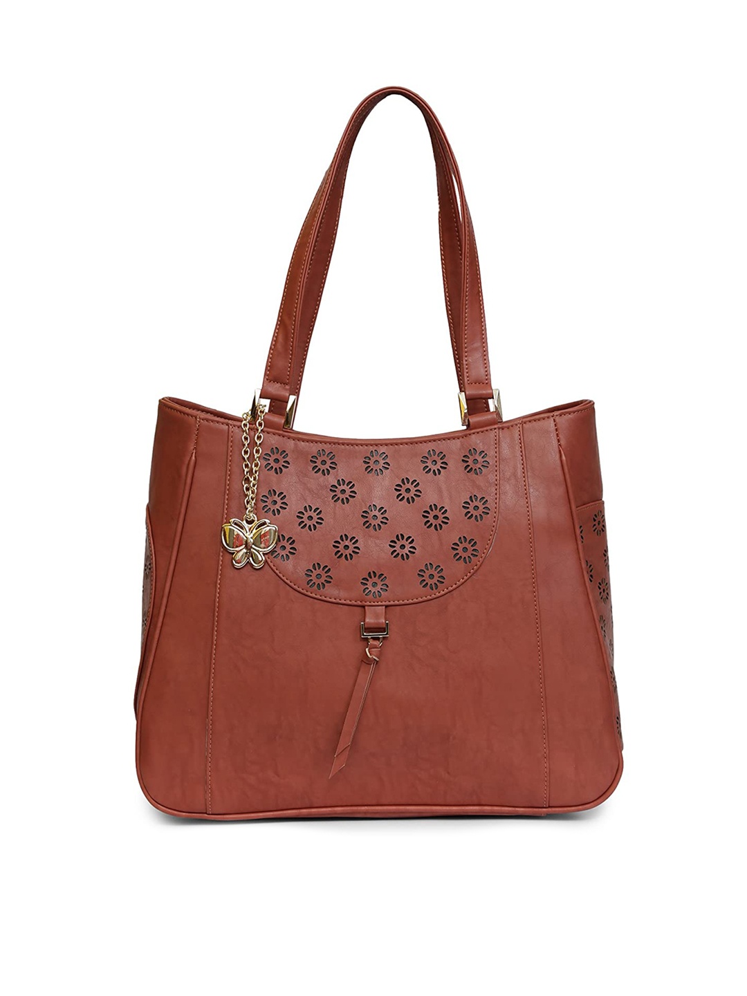 

Butterflies Textured Structured Shoulder Bag, Rust
