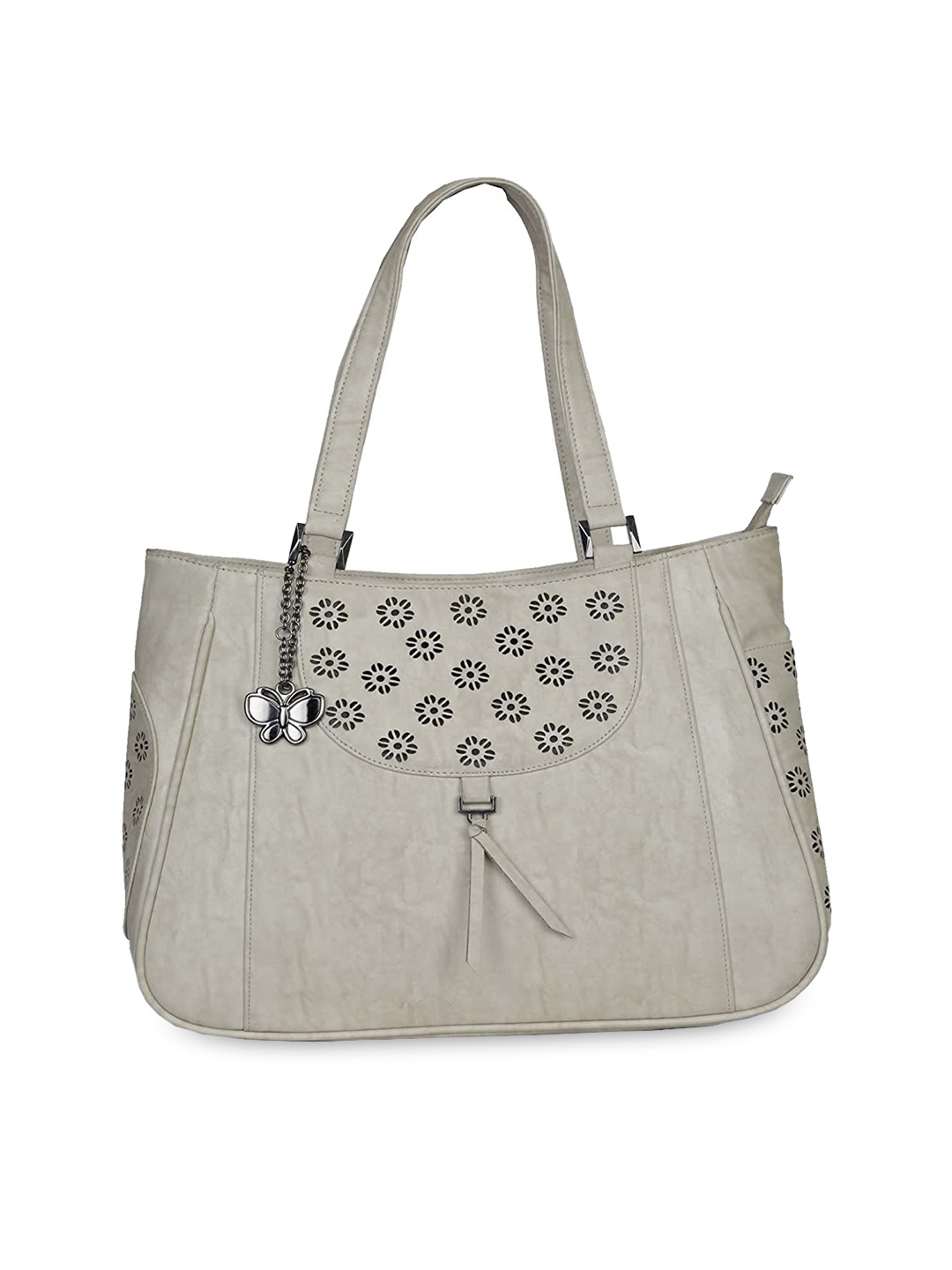

Butterflies Textured Structured Shoulder Bag, Cream
