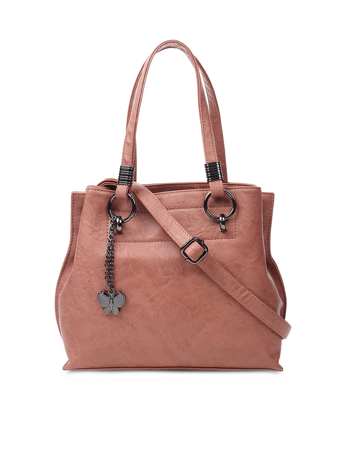 

Butterflies Textured Structured Handheld Bag, Peach