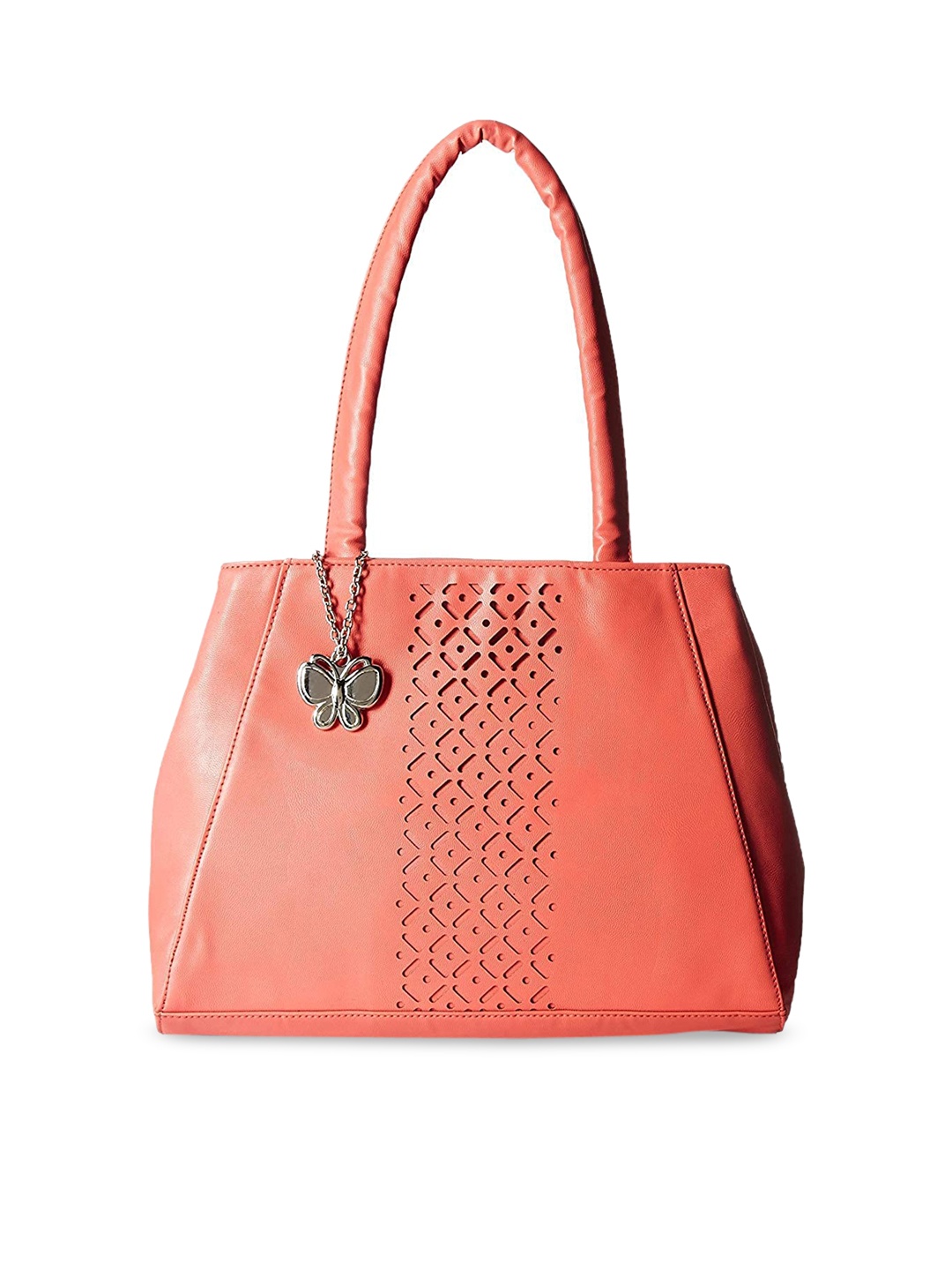 

Butterflies Textured Structured Handheld Bag, Peach