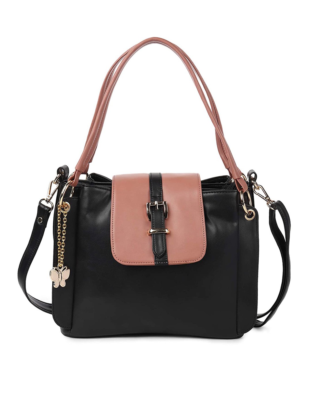 

Butterflies Colourblocked Bucket Handheld Bag, Black