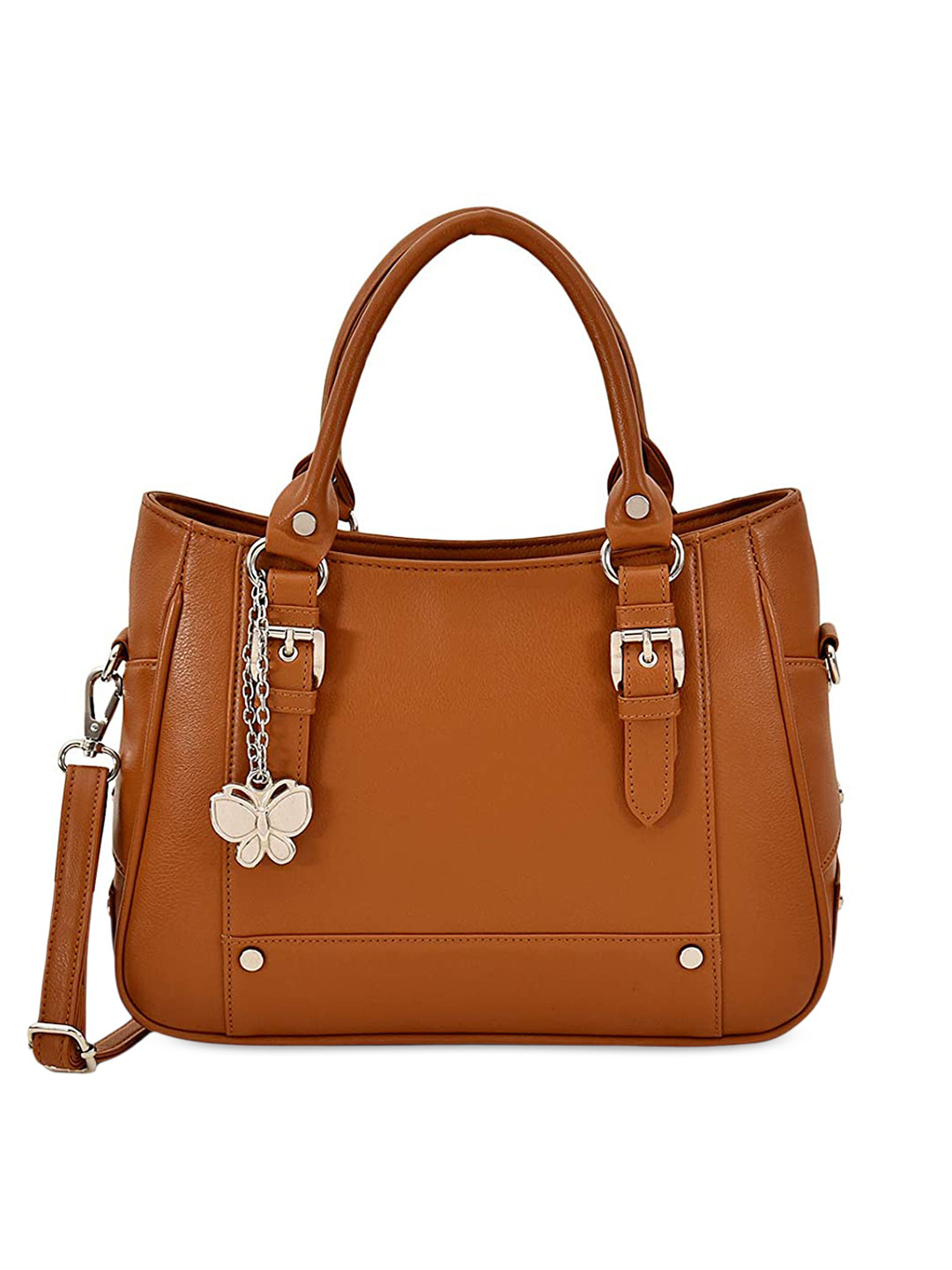 

Butterflies Women Embellished PU Swagger Handheld Bag With Buckle, Tan