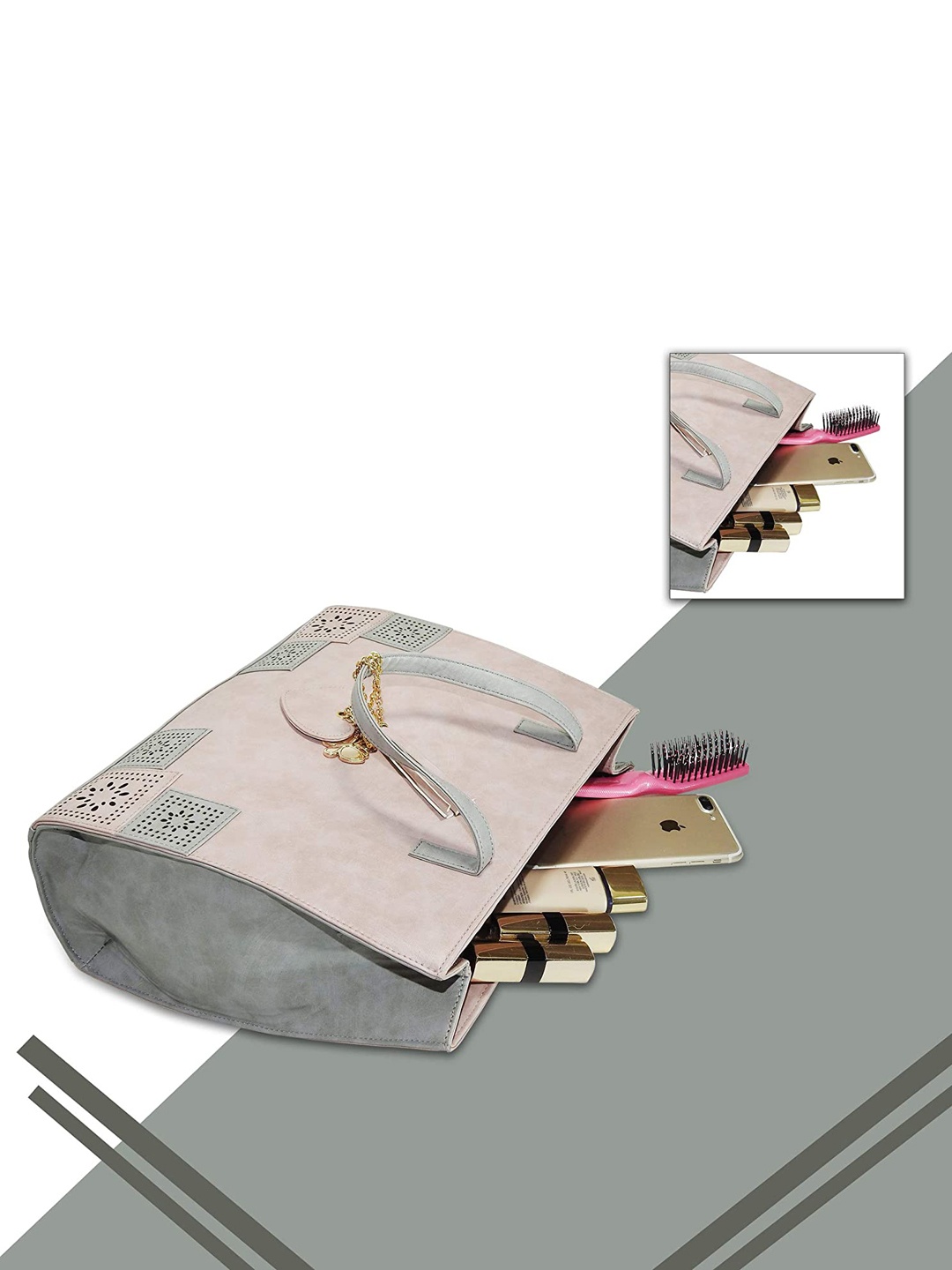 

Butterflies Women PU Structured Handheld Bag with Cut Work, Peach
