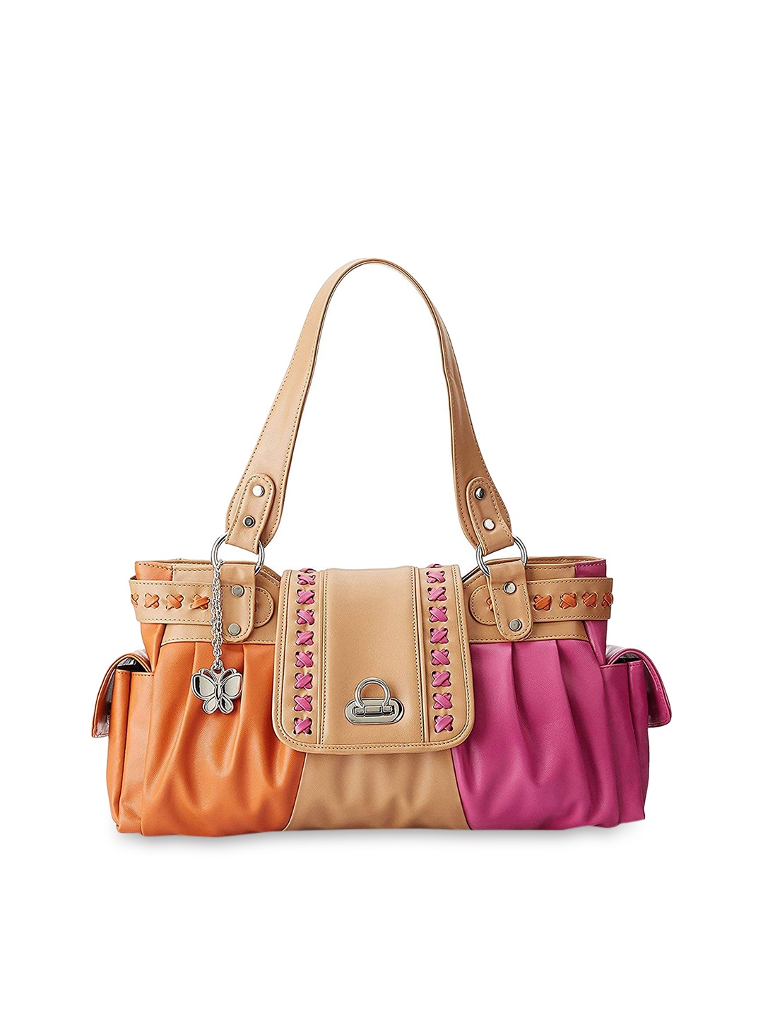 

Butterflies Women Colourblocked PU Oversized Structured Handheld Bag, Orange
