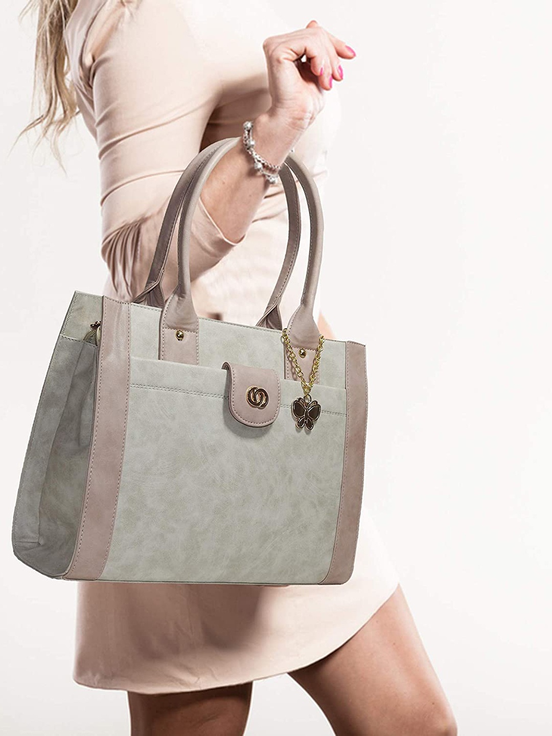 

Butterflies Colourblocked Structured Handheld Bag, Grey