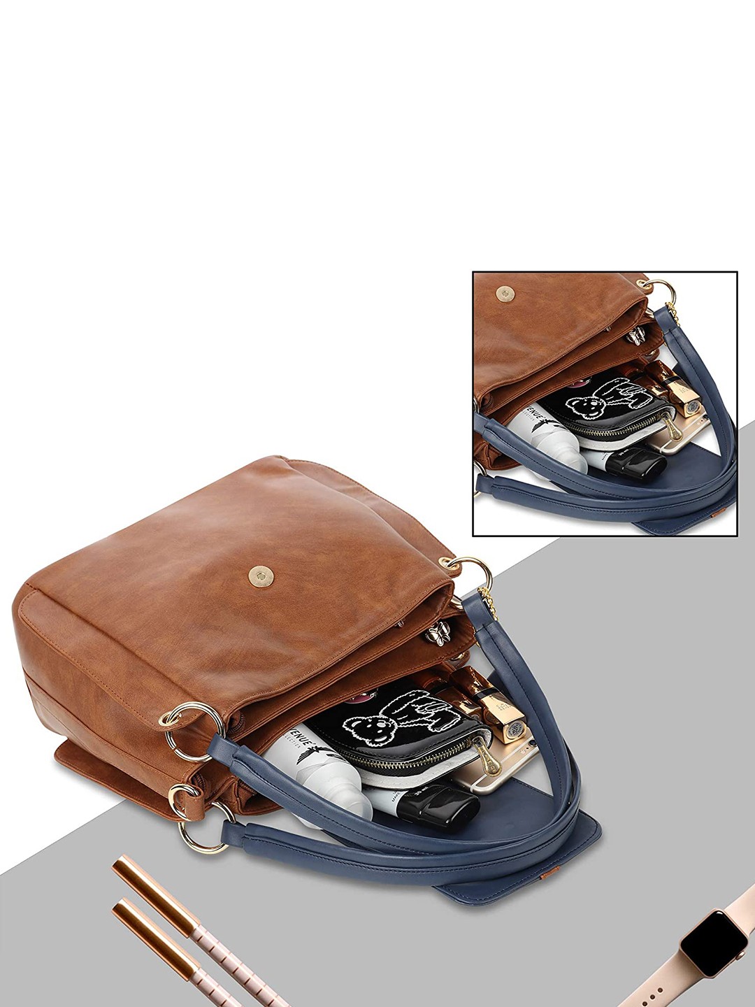 

Butterflies Colourblocked Structured Handheld Bag, Brown