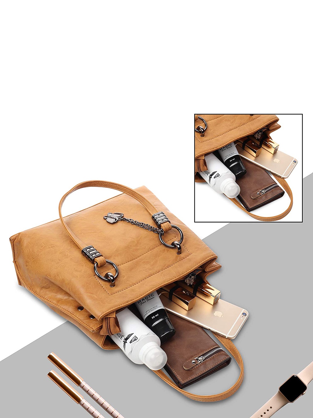 

Butterflies Textured Structured Handheld Bag, Mustard