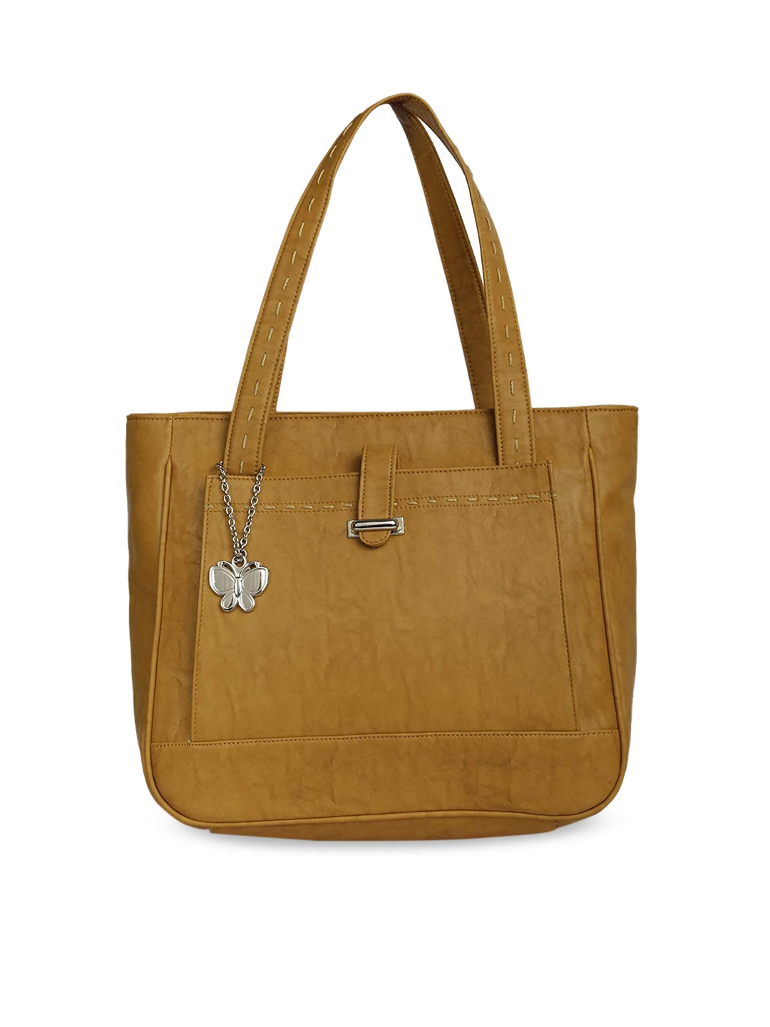 

Butterflies Textured Structured Handheld Bag, Mustard