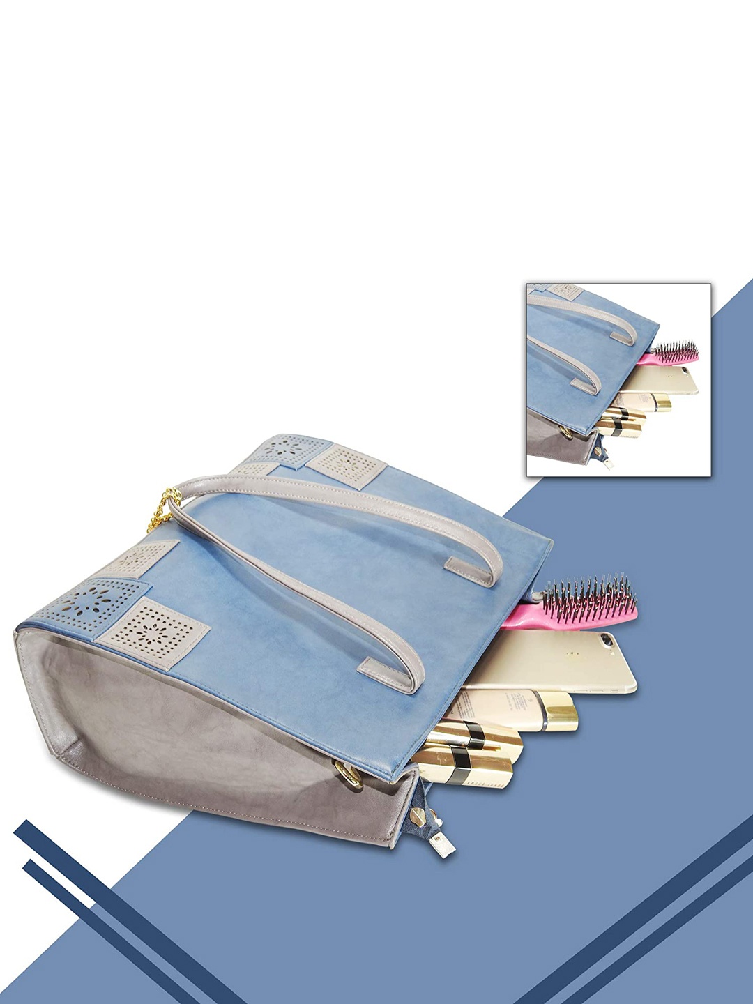 

Butterflies Printed Structured Handheld Bag With Tasselled, Blue