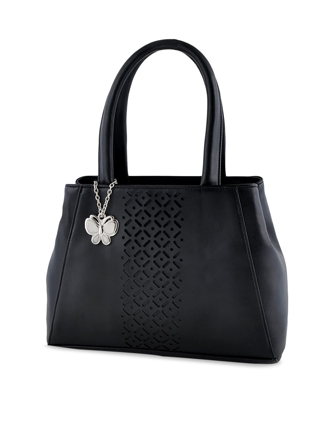 

Butterflies Textured Structured Shoulder Bag, Black