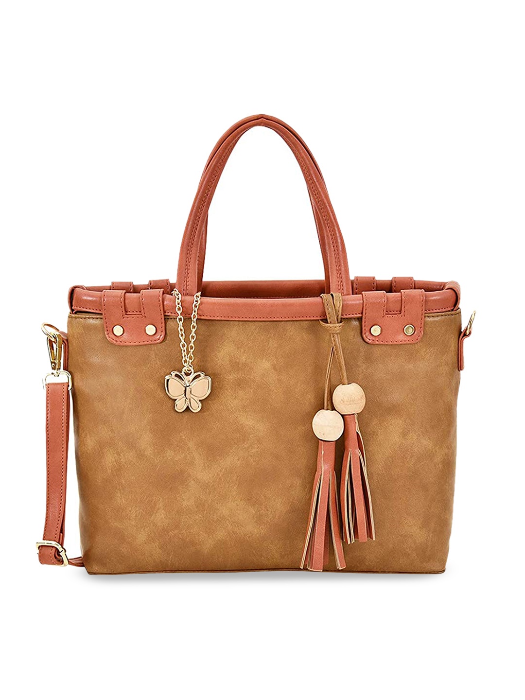 

Butterflies Structured Handheld Bag With Tasselled, Brown