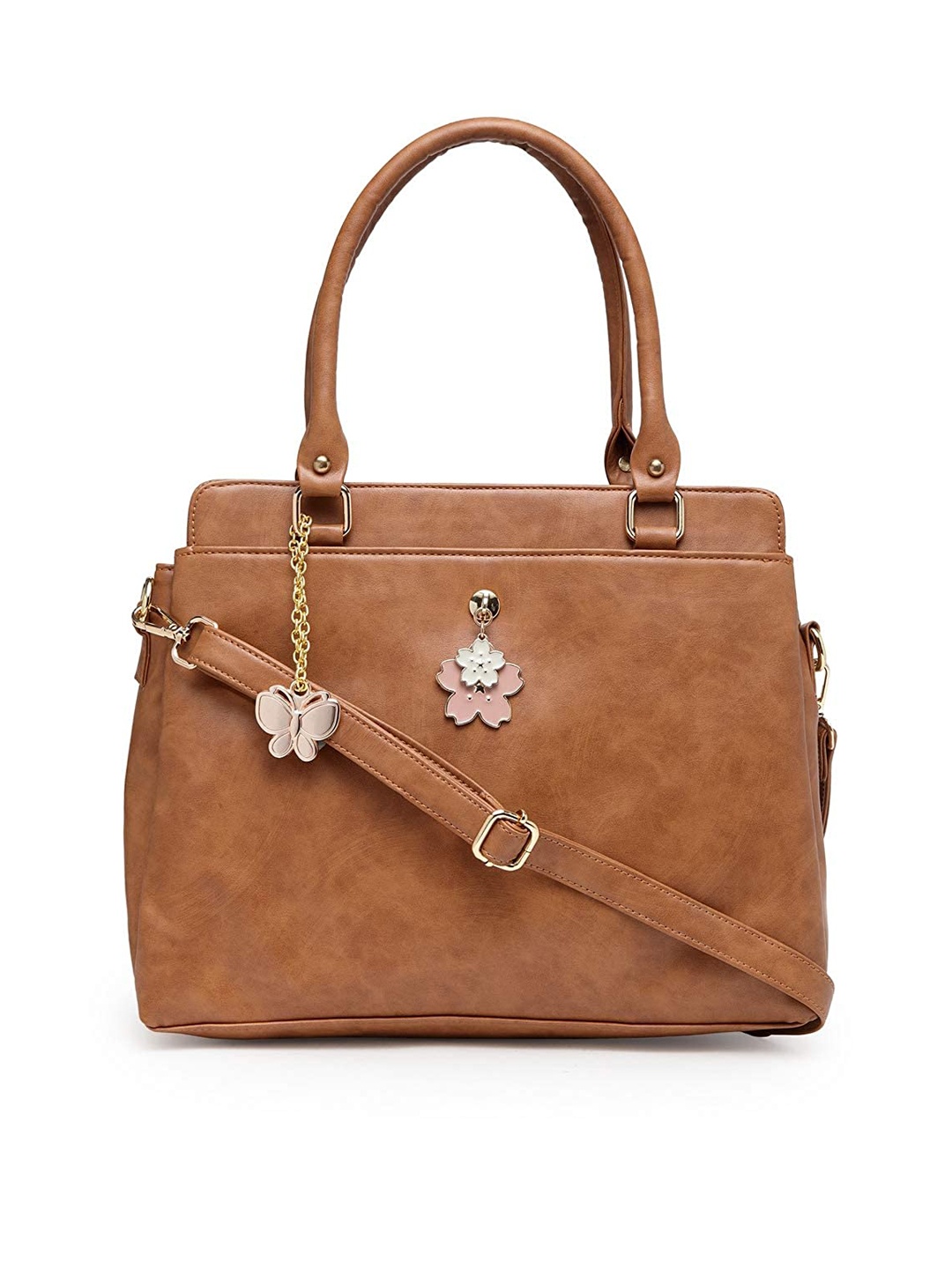 

Butterflies Structured Handheld Bag, Tan
